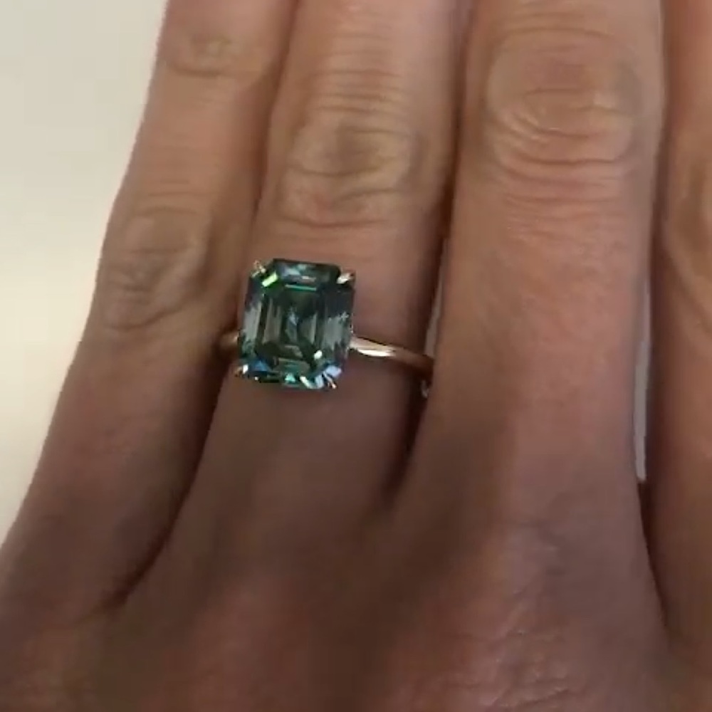 Blue Green Moissanite Ring